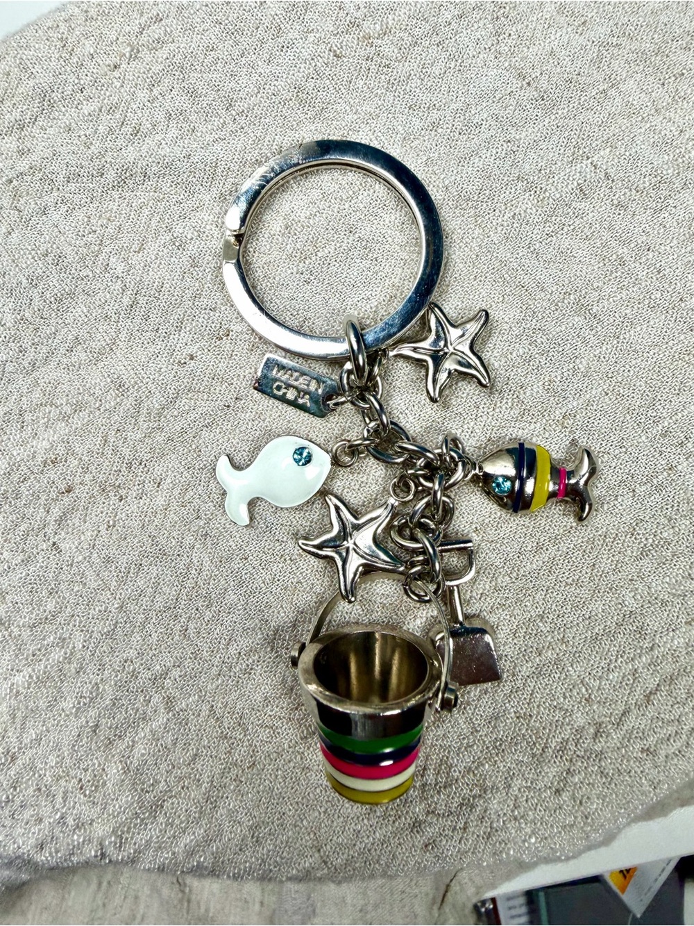 Vintage Coach Pave Beach Fish Starfish Bucket keychain fob 4 in L